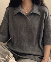 【UNISEX】パナマメッシュ 襟付きルーズポロプルオーバー / ハーフスリーブシャツ