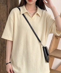 【UNISEX】パナマメッシュ 襟付きルーズポロプルオーバー / ハーフスリーブシャツ