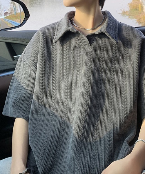SHEPP（シープ）の「【UNISEX】パナマメッシュ 襟付きルーズポロプルオーバー / ハーフスリーブシャツ（Tシャツ/カットソー・メンズ・ブラック/イエロー/グレー・M）」の4枚目の写真