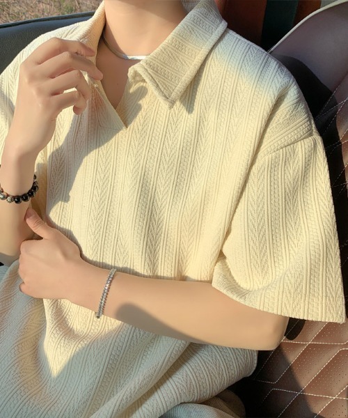 SHEPP（シープ）の「【UNISEX】パナマメッシュ 襟付きルーズポロプルオーバー / ハーフスリーブシャツ（Tシャツ/カットソー・メンズ・ブラック/イエロー/グレー・M）」の15枚目の写真
