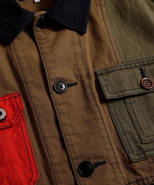 FDMTL(ファンダメンタル)の「【FDMTL】PACHWORK COVERALL JACKET RINSE(カバーオール・メンズ・カーキ・4/3)」の6枚目の写真