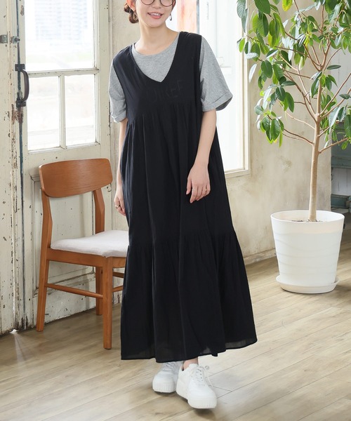 A HAPPY MARILYN(アハッピーマリリン)の「【風通るプレミアム】 ウエストギャザー Vネック ノースリーブ ワンピース(ワンピース・レディース・チャコール/グリーン系/ブラック/ライトカーキ/チェック/プラム・L~LL/5L~6L/3L~4L)」の12枚目の写真