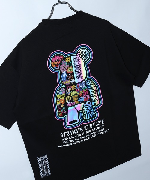 WESTSEA（ウエストシー）の「2ND ARCHIVE / セカンドアーカイブ グラフィックプリント 発光 半袖Tシャツ ベアー 犬モチーフ ビッグサイズ（Tシャツ/カットソー・メンズ・ブラック/ブラック系その他2/ブラック系その他/ブラック系その他3/ブラック系その他4・FREE）」の2枚目の写真