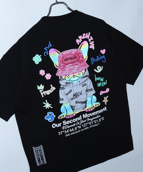 WESTSEA（ウエストシー）の「2ND ARCHIVE / セカンドアーカイブ グラフィックプリント 発光 半袖Tシャツ ベアー 犬モチーフ ビッグサイズ（Tシャツ/カットソー・メンズ・ブラック/ブラック系その他2/ブラック系その他/ブラック系その他3/ブラック系その他4・FREE）」の3枚目の写真