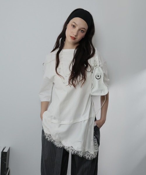 Ulysses(ユリシス)の「サテンレースドッキングオーバーTシャツ(Tシャツ/カットソー・レディース・ブラック/ブラウン/ホワイト・M/S)」の7枚目の写真