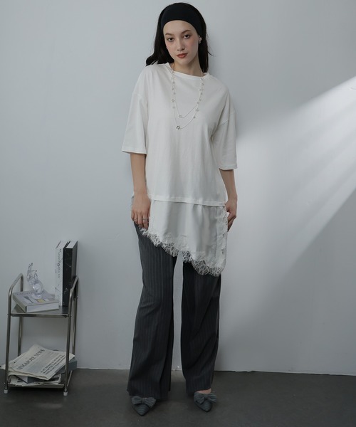 Ulysses(ユリシス)の「サテンレースドッキングオーバーTシャツ(Tシャツ/カットソー・レディース・ブラック/ブラウン/ホワイト・M/S)」の15枚目の写真