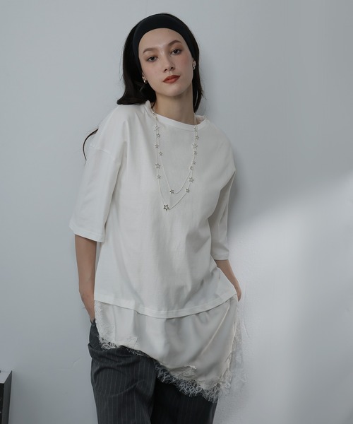 Ulysses(ユリシス)の「サテンレースドッキングオーバーTシャツ(Tシャツ/カットソー・レディース・ブラック/ブラウン/ホワイト・M/S)」の8枚目の写真
