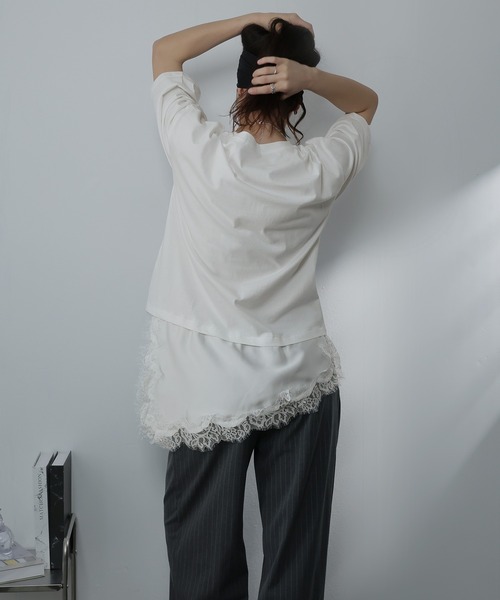 Ulysses(ユリシス)の「サテンレースドッキングオーバーTシャツ(Tシャツ/カットソー・レディース・ブラック/ブラウン/ホワイト・M/S)」の12枚目の写真