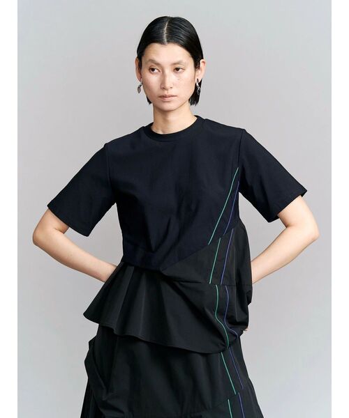 UN3D.(アンスリード)の「SIDE LINE TUCK T SHIRT / サイドラインタックTシャツ(Tシャツ/カットソー・レディース・ホワイト/ブラック・36/38)」の1枚目の写真
