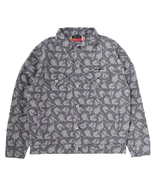 RADIO EVA(ラヂオエヴァ)の「RADIO EVA A333 EVANGELION MONOGRAM JACQUARD DENIM TRUCKER JACKET(デニムジャケット・メンズ・ブラック/ブルー/ホワイト・LARGE)」の2枚目の写真