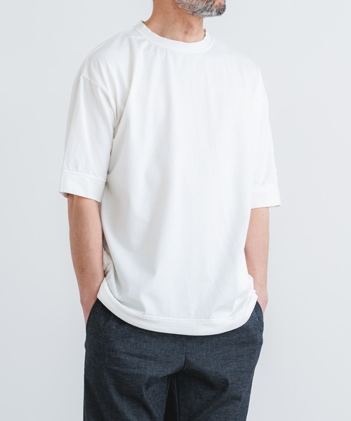 quadro（クオドロ）の「40/2CM天竺脇ポケット5分袖クルーネック（Tシャツ/カットソー・メンズ・チャコール/オフホワイト/グレー/ダークグリーン・MEDIUM/LARGE）」の3枚目の写真