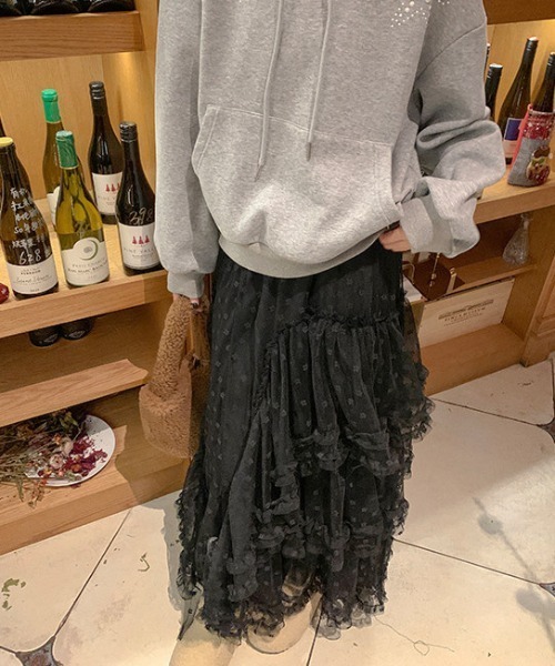 Mejoul(メジュール)の「シンメトリーデザイン レースティアードロングスカート(スカート・レディース・ブラック/ホワイト・F)」の18枚目の写真