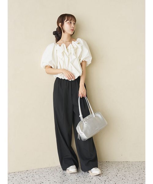 emmi（エミ）の「emmiロゴウエストゴムテーパードパンツ（その他パンツ・レディース・ブラック/オフホワイト/ピンク・0/1）」の10枚目の写真