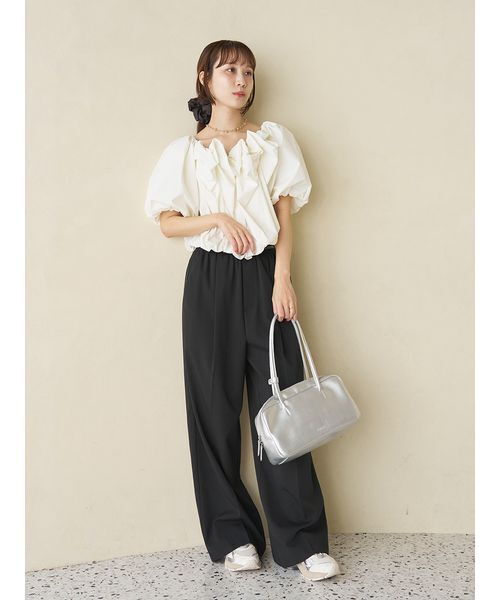 emmi（エミ）の「emmiロゴウエストゴムテーパードパンツ（その他パンツ・レディース・ブラック/オフホワイト/ピンク・0/1）」の9枚目の写真