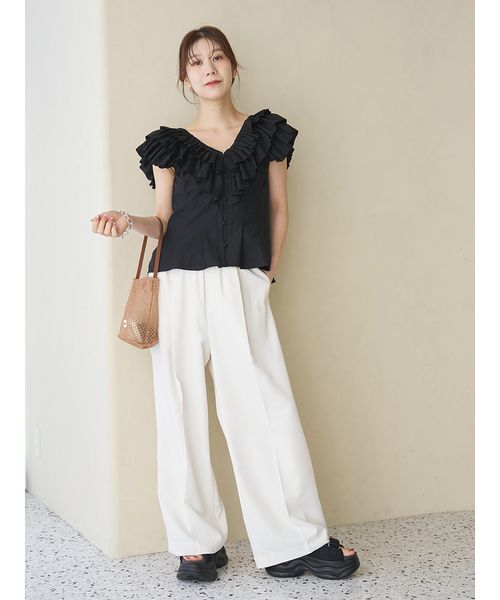 emmi（エミ）の「emmiロゴウエストゴムテーパードパンツ（その他パンツ・レディース・ブラック/オフホワイト/ピンク・0/1）」の16枚目の写真