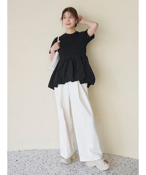 emmi（エミ）の「emmiロゴウエストゴムテーパードパンツ（その他パンツ・レディース・ブラック/オフホワイト/ピンク・0/1）」の12枚目の写真