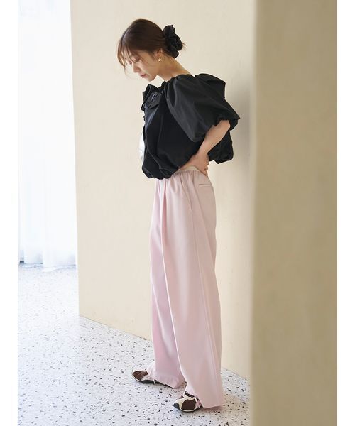 emmi（エミ）の「emmiロゴウエストゴムテーパードパンツ（その他パンツ・レディース・ブラック/オフホワイト/ピンク・0/1）」の4枚目の写真