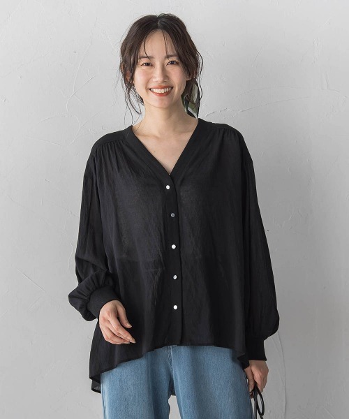 Droite lautreamont(ドロワットロートレアモン)の「TR強撚気流染めカーディガン(カーディガン/ボレロ・レディース・グリーン/オフホワイト/ブラック・M)」の12枚目の写真