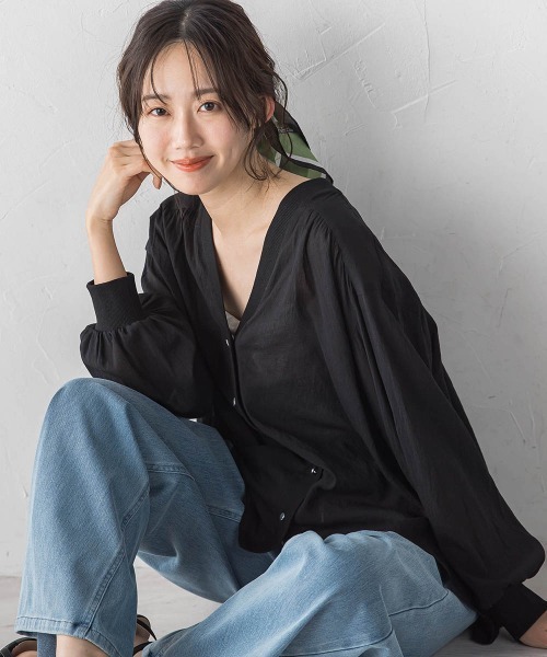 Droite lautreamont(ドロワットロートレアモン)の「TR強撚気流染めカーディガン(カーディガン/ボレロ・レディース・グリーン/オフホワイト/ブラック・M)」の16枚目の写真