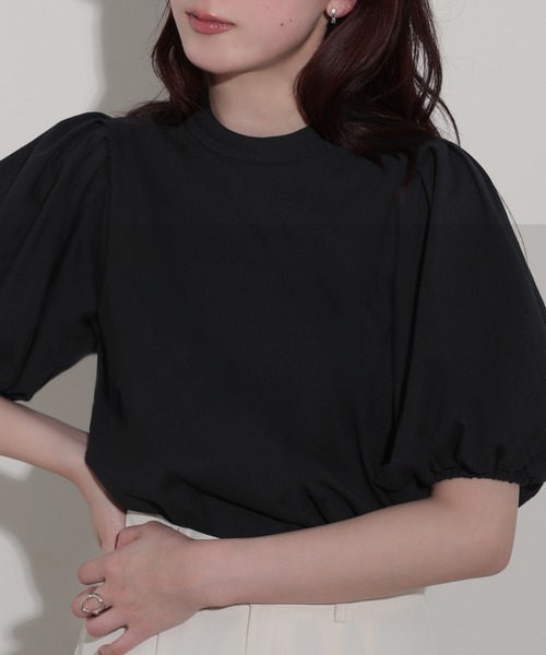 nouvellemoi(ヌーベルモイ)の「スタンドカラー半袖パフスリーブトップス(その他トップス・レディース・オフホワイト/ブラック・M)」の1枚目の写真