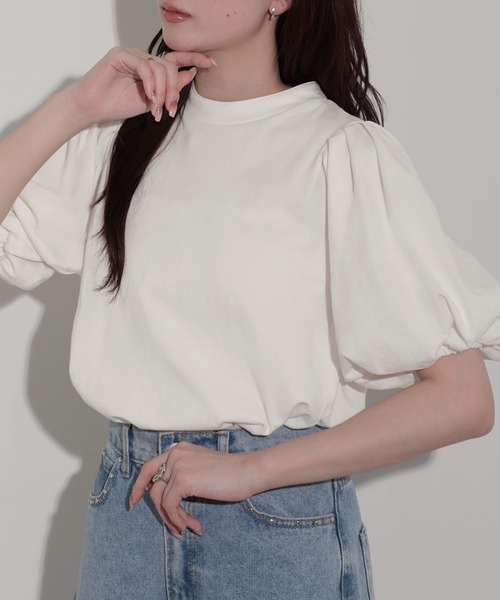 nouvellemoi(ヌーベルモイ)の「スタンドカラー半袖パフスリーブトップス(その他トップス・レディース・オフホワイト/ブラック・M)」の4枚目の写真