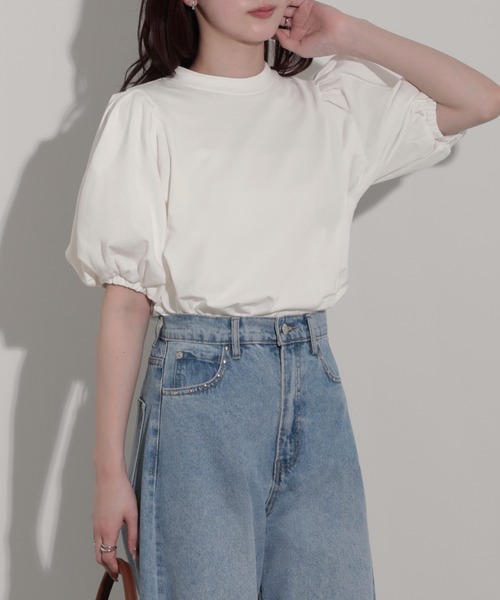 nouvellemoi(ヌーベルモイ)の「スタンドカラー半袖パフスリーブトップス(その他トップス・レディース・オフホワイト/ブラック・M)」の5枚目の写真