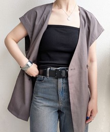 ノーカラー ダブルブレスト ベスト ジレ 前開き サイドスリット