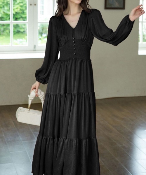 Miniministore(ミニミニストア)の「ティアードワンピースVネックロングワンピ(ワンピース・レディース・ワインレッド/ライトブルー/ブラック・FREE)」の6枚目の写真