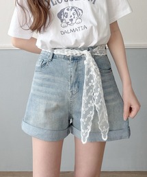 Nana | レースベルト付きストレッチデニムショートパンツ(デニムパンツ)