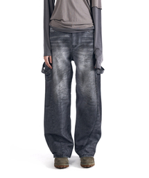 セール】Stitched Baggy Denim Pants (Blue)（デニムパンツ）｜AAKAM