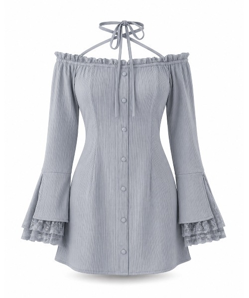 セール】Lace trim rib mini onepiece（ワンピース）｜M me eme