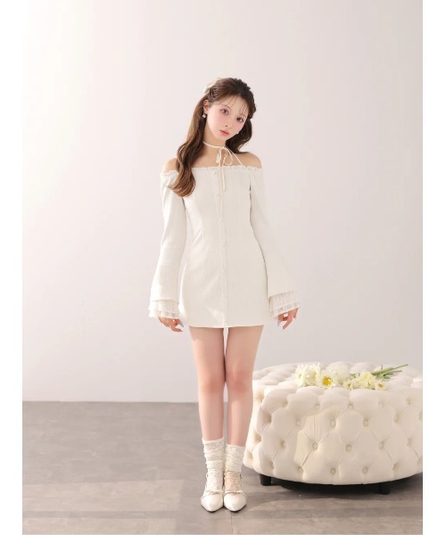 M me eme（エムミーエメ）の「Lace trim rib mini onepiece(eme11060)（ワンピース・レディース・ブルー/アイボリー・FREE/XS）」の6枚目の写真