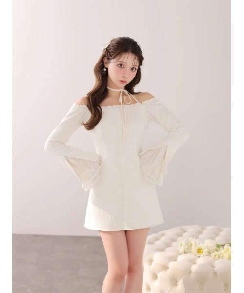 M me eme（エムミーエメ）の「Lace trim rib mini onepiece(eme11060)（ワンピース・レディース・ブルー/アイボリー・FREE/XS）」の7枚目の写真