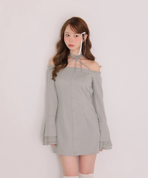 M me eme（エムミーエメ）の「Lace trim rib mini onepiece(eme11060)（ワンピース・レディース・ブルー/アイボリー・FREE/XS）」の10枚目の写真