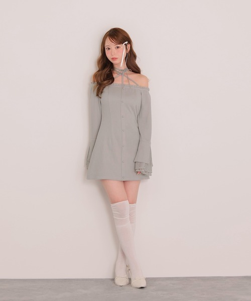 M me eme（エムミーエメ）の「Lace trim rib mini onepiece(eme11060)（ワンピース・レディース・ブルー/アイボリー・FREE/XS）」の11枚目の写真