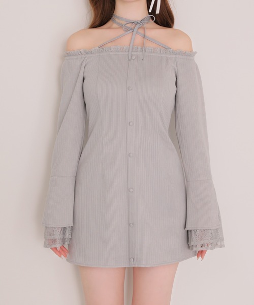 M me eme（エムミーエメ）の「Lace trim rib mini onepiece(eme11060)（ワンピース・レディース・ブルー/アイボリー・FREE/XS）」の12枚目の写真