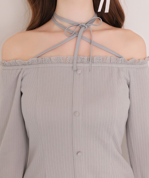 M me eme（エムミーエメ）の「Lace trim rib mini onepiece(eme11060)（ワンピース・レディース・ブルー/アイボリー・FREE/XS）」の13枚目の写真