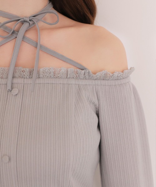 M me eme（エムミーエメ）の「Lace trim rib mini onepiece(eme11060)（ワンピース・レディース・ブルー/アイボリー・FREE/XS）」の14枚目の写真