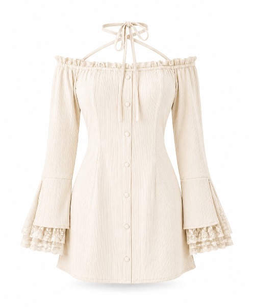 セール】Lace trim rib mini onepiece（ワンピース）｜M me eme