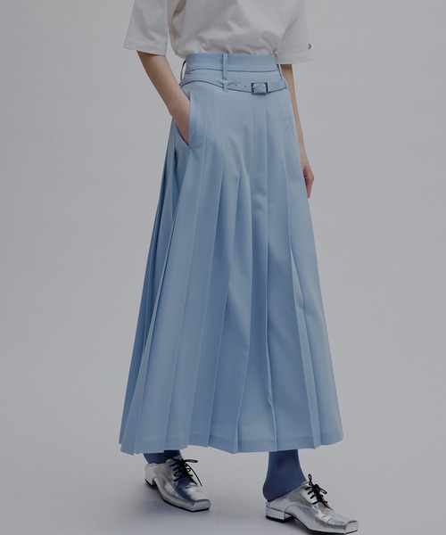 Ameri(アメリ)の「MEDI LOW BELT PLEATS SKIRT(スカート・レディース・グレー/スカイブルー・SMALL/MEDIUM)」の2枚目の写真