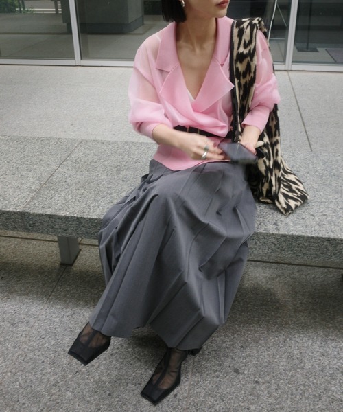 Ameri(アメリ)の「MEDI LOW BELT PLEATS SKIRT(スカート・レディース・グレー/スカイブルー・SMALL/MEDIUM)」の4枚目の写真
