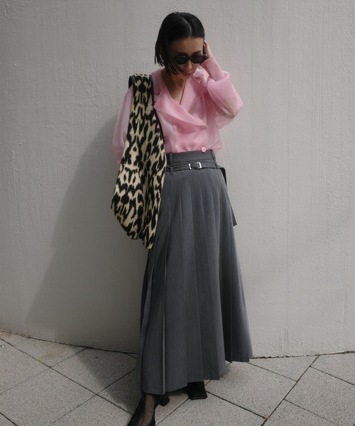 Ameri(アメリ)の「MEDI LOW BELT PLEATS SKIRT(スカート・レディース・グレー/スカイブルー・SMALL/MEDIUM)」の5枚目の写真