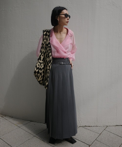 Ameri(アメリ)の「MEDI LOW BELT PLEATS SKIRT(スカート・レディース・グレー/スカイブルー・SMALL/MEDIUM)」の6枚目の写真