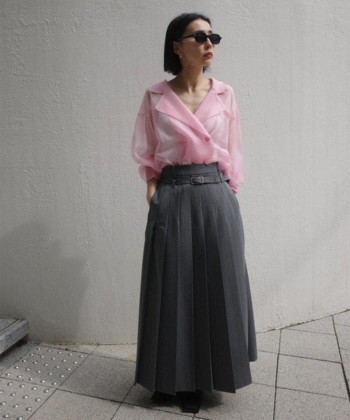 Ameri(アメリ)の「MEDI LOW BELT PLEATS SKIRT(スカート・レディース・グレー/スカイブルー・SMALL/MEDIUM)」の7枚目の写真