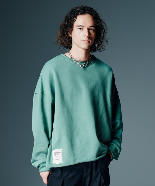 glamb(グラム)の「Ticket Tag Damage Sweat / チケットタグダメージスウェット(スウェット・メンズ・アイボリー/ブラック/グリーン・S/M/L)」の3枚目の写真