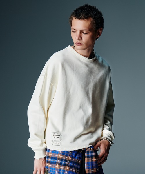 glamb(グラム)の「Ticket Tag Damage Sweat / チケットタグダメージスウェット(スウェット・メンズ・アイボリー/ブラック/グリーン・S/M/L)」の2枚目の写真