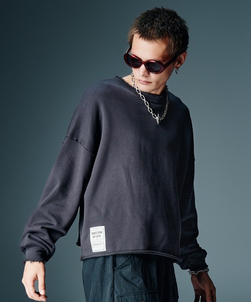 glamb(グラム)の「Ticket Tag Damage Sweat / チケットタグダメージスウェット(スウェット・メンズ・アイボリー/ブラック/グリーン・S/M/L)」の1枚目の写真