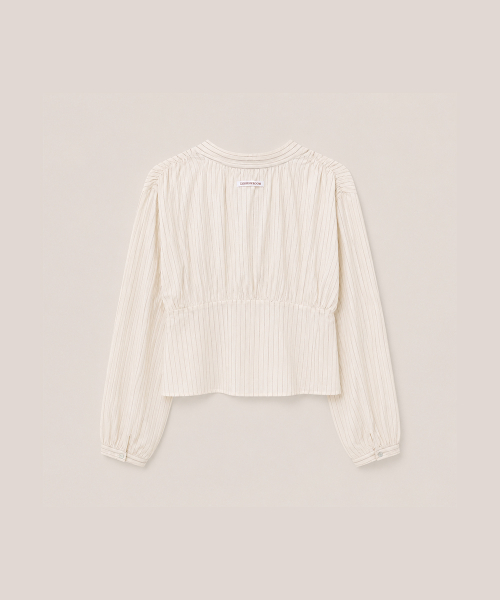320SHOWROOM（320ショールーム）の「Shirred Texture Stripe Blouse Beige（シャツ/ブラウス・レディース・ベージュ・FREE）」の4枚目の写真