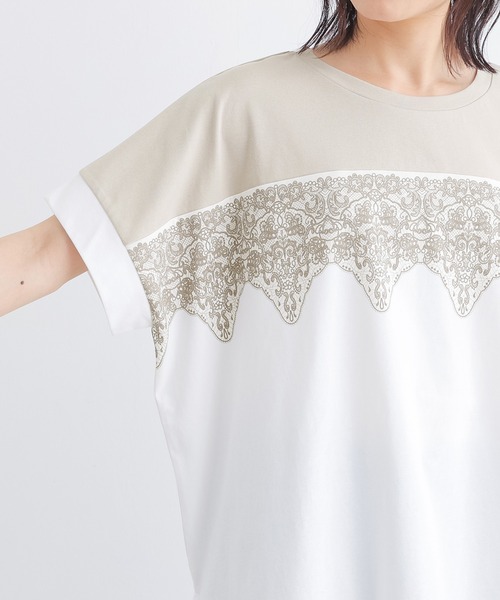 n'OrLABEL(ノアールレーベル)の「【接触冷感】配色レースプリントカットソー(Tシャツ/カットソー・レディース・オフホワイト/チャコール・FREE)」の8枚目の写真