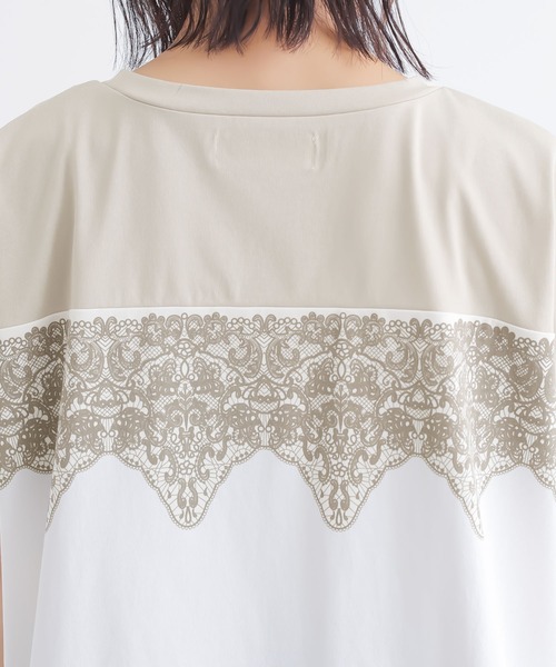 n'OrLABEL(ノアールレーベル)の「【接触冷感】配色レースプリントカットソー(Tシャツ/カットソー・レディース・オフホワイト/チャコール・FREE)」の18枚目の写真